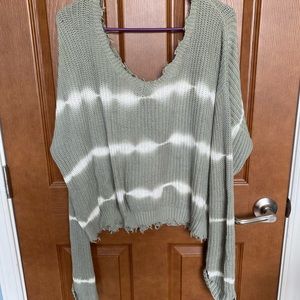 Green Sweater with Small White Tie Dye